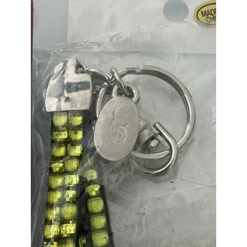 Bling Bling Keychain Set 2pc Lime Green‎ Rhinestone Lanyard Silver Tone Hardware